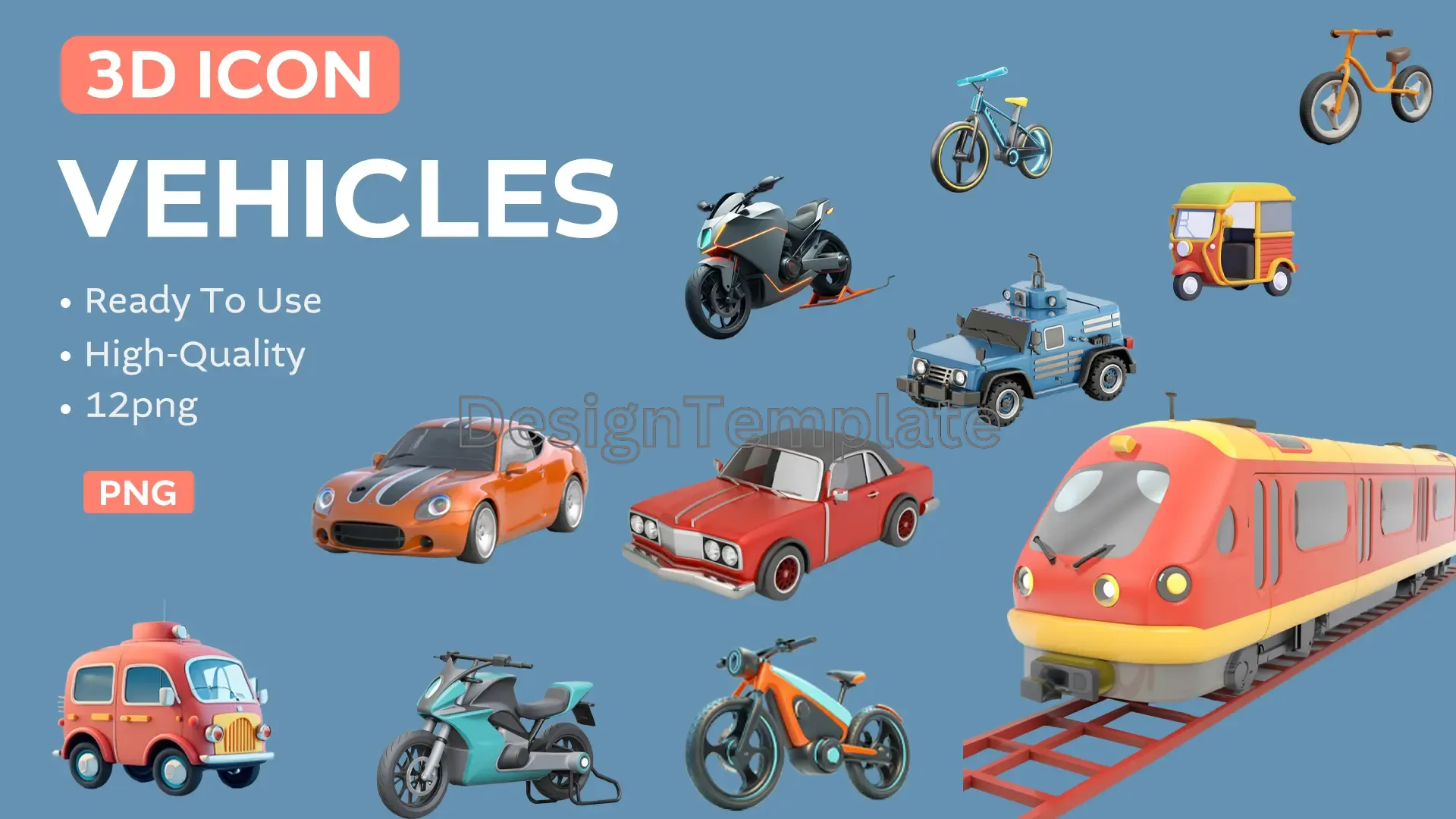 Modern and Classic Vehicles 3D Icons Pack